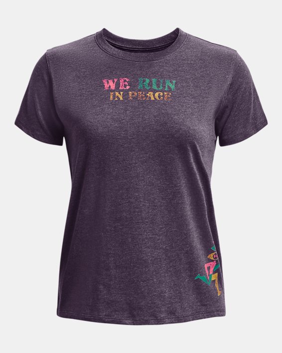 T-shirt a maniche corte UA Run In Peace da donna, Purple, pdpMainDesktop image number 5